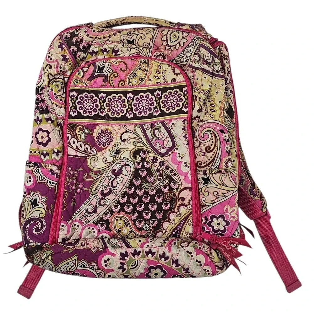 Vera Bradley Campus Backpack Quilted Paisley Print Travel Book Bag & Pouch‎